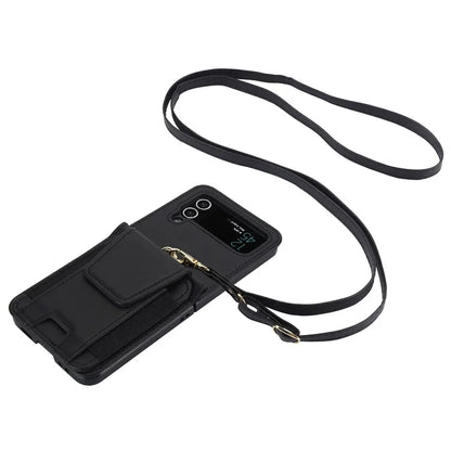 For Samsung Galaxy Z Flip3 5G PU Leather+PC Phone Case Card Holder with Lanyard
