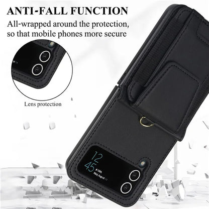 For Samsung Galaxy Z Flip3 5G PU Leather+PC Phone Case Card Holder with Lanyard