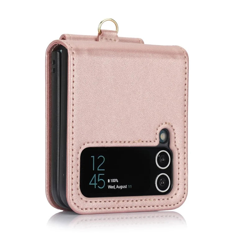 For Samsung Galaxy Z Flip3 5G PU Leather+PC Phone Case Card Holder with Lanyard