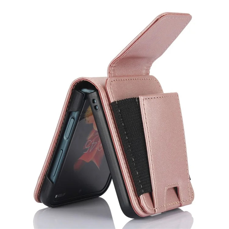 For Samsung Galaxy Z Flip3 5G PU Leather+PC Phone Case Card Holder with Lanyard