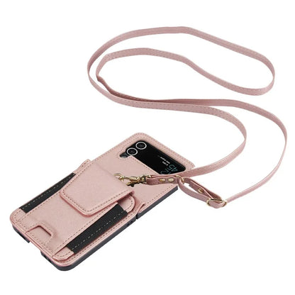 For Samsung Galaxy Z Flip3 5G PU Leather+PC Phone Case Card Holder with Lanyard