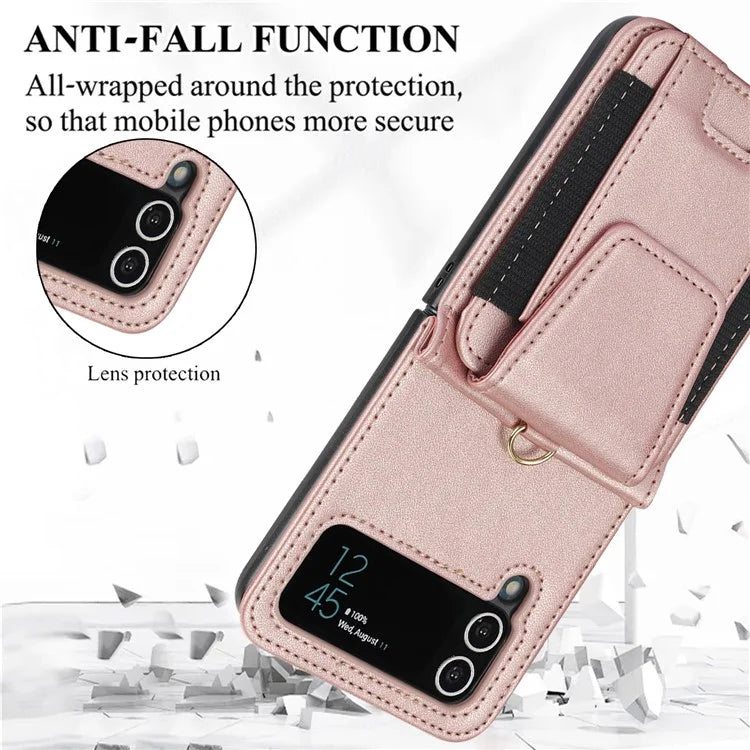 For Samsung Galaxy Z Flip3 5G PU Leather+PC Phone Case Card Holder with Lanyard