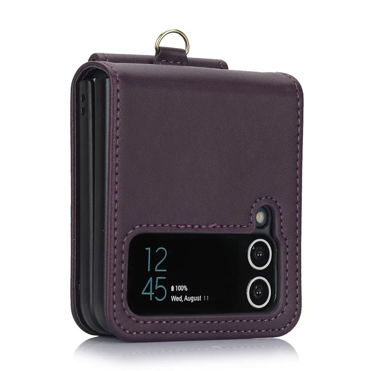 For Samsung Galaxy Z Flip3 5G PU Leather+PC Phone Case Card Holder with Lanyard