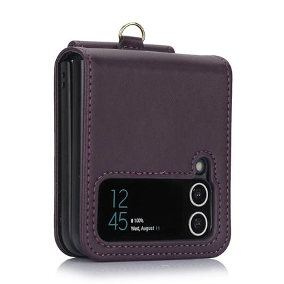 For Samsung Galaxy Z Flip3 5G PU Leather+PC Phone Case Card Holder with Lanyard