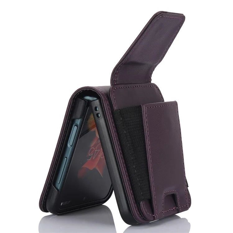 For Samsung Galaxy Z Flip3 5G PU Leather+PC Phone Case Card Holder with Lanyard