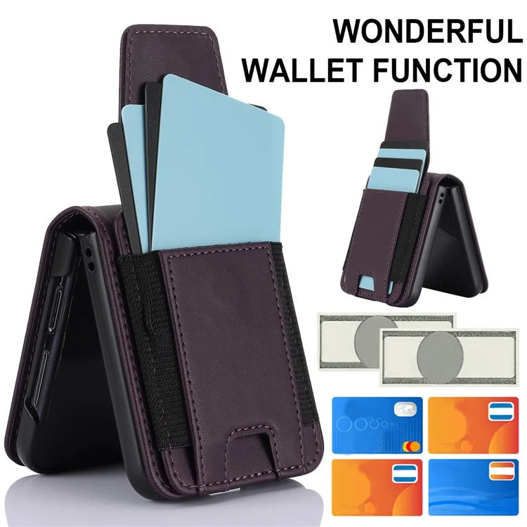 For Samsung Galaxy Z Flip3 5G PU Leather+PC Phone Case Card Holder with Lanyard