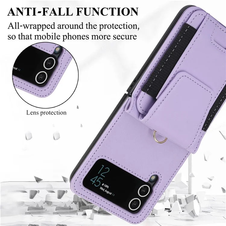 For Samsung Galaxy Z Flip3 5G PU Leather+PC Phone Case Card Holder with Lanyard