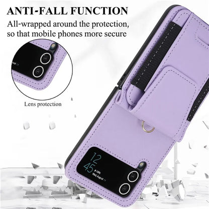 For Samsung Galaxy Z Flip3 5G PU Leather+PC Phone Case Card Holder with Lanyard