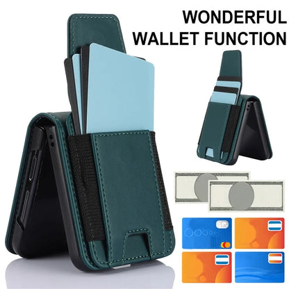 For Samsung Galaxy Z Flip3 5G PU Leather+PC Phone Case Card Holder with Lanyardish Green