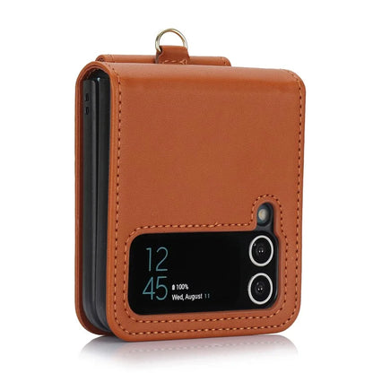 For Samsung Galaxy Z Flip3 5G PU Leather+PC Phone Case Card Holder with Lanyard