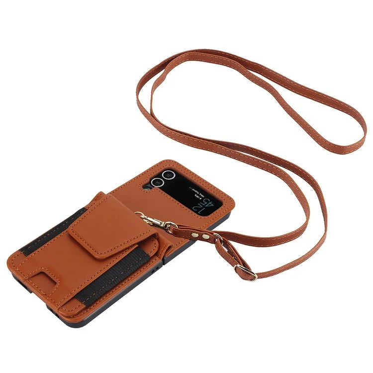 For Samsung Galaxy Z Flip3 5G PU Leather+PC Phone Case Card Holder with Lanyard