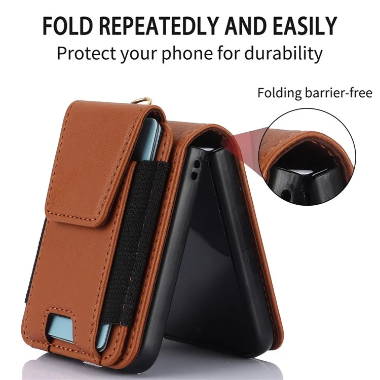 For Samsung Galaxy Z Flip3 5G PU Leather+PC Phone Case Card Holder with Lanyard