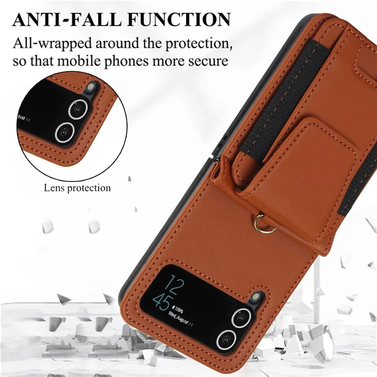 For Samsung Galaxy Z Flip3 5G PU Leather+PC Phone Case Card Holder with Lanyard
