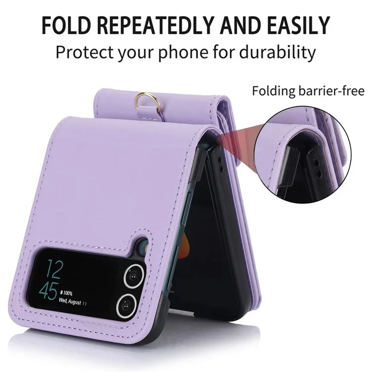 For Samsung Galaxy Z Flip3 5G RFID Blocking Case Card Holder Phone Pouch with Strap