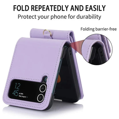 For Samsung Galaxy Z Flip3 5G RFID Blocking Case Card Holder Phone Pouch with Strap