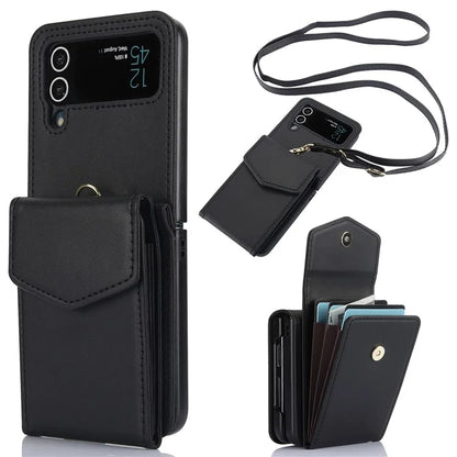 For Samsung Galaxy Z Flip3 5G RFID Blocking Case Card Holder Phone Pouch with Strap
