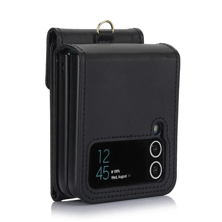 For Samsung Galaxy Z Flip3 5G RFID Blocking Case Card Holder Phone Pouch with Strap