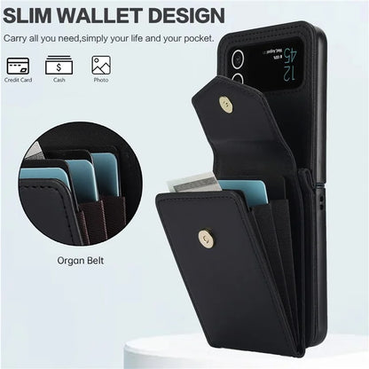 For Samsung Galaxy Z Flip3 5G RFID Blocking Case Card Holder Phone Pouch with Strap