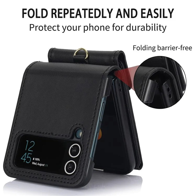 For Samsung Galaxy Z Flip3 5G RFID Blocking Case Card Holder Phone Pouch with Strap