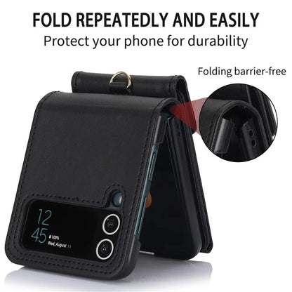 For Samsung Galaxy Z Flip3 5G RFID Blocking Case Card Holder Phone Pouch with Strap