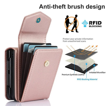 For Samsung Galaxy Z Flip3 5G RFID Blocking Case Card Holder Phone Pouch with Strap
