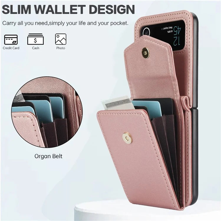 For Samsung Galaxy Z Flip3 5G RFID Blocking Case Card Holder Phone Pouch with Strap