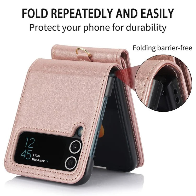 For Samsung Galaxy Z Flip3 5G RFID Blocking Case Card Holder Phone Pouch with Strap