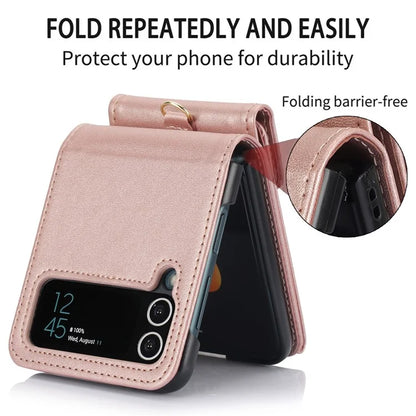 For Samsung Galaxy Z Flip3 5G RFID Blocking Case Card Holder Phone Pouch with Strap