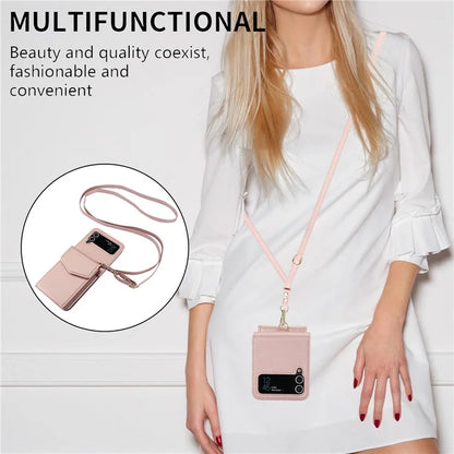 For Samsung Galaxy Z Flip3 5G RFID Blocking Case Card Holder Phone Pouch with Strap