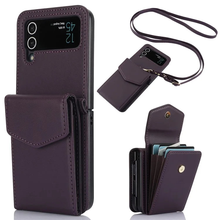 For Samsung Galaxy Z Flip3 5G RFID Blocking Case Card Holder Phone Pouch with Strap