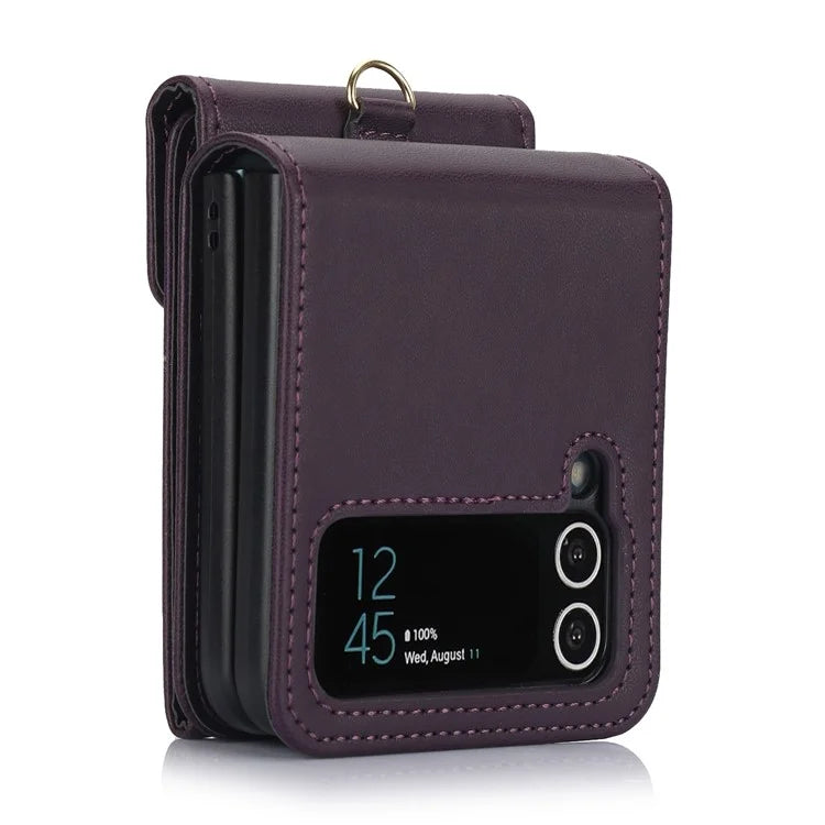 For Samsung Galaxy Z Flip3 5G RFID Blocking Case Card Holder Phone Pouch with Strap