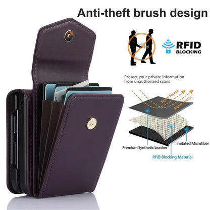 For Samsung Galaxy Z Flip3 5G RFID Blocking Case Card Holder Phone Pouch with Strap