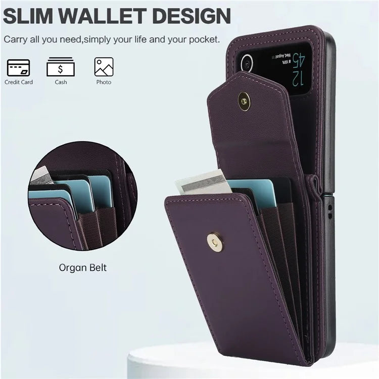 For Samsung Galaxy Z Flip3 5G RFID Blocking Case Card Holder Phone Pouch with Strap