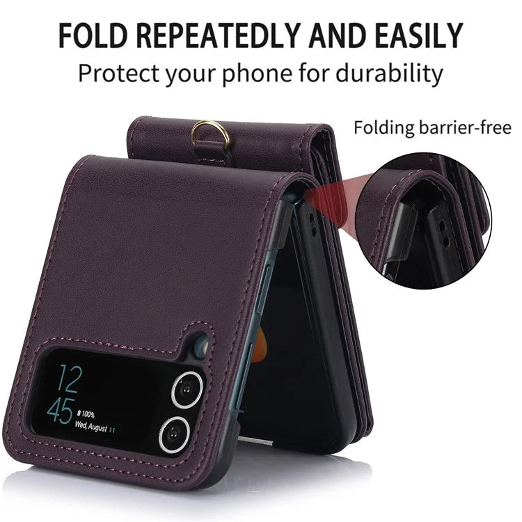 For Samsung Galaxy Z Flip3 5G RFID Blocking Case Card Holder Phone Pouch with Strap