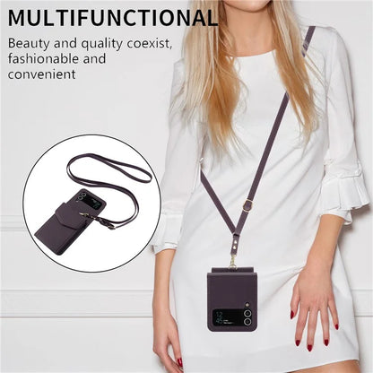 For Samsung Galaxy Z Flip3 5G RFID Blocking Case Card Holder Phone Pouch with Strap