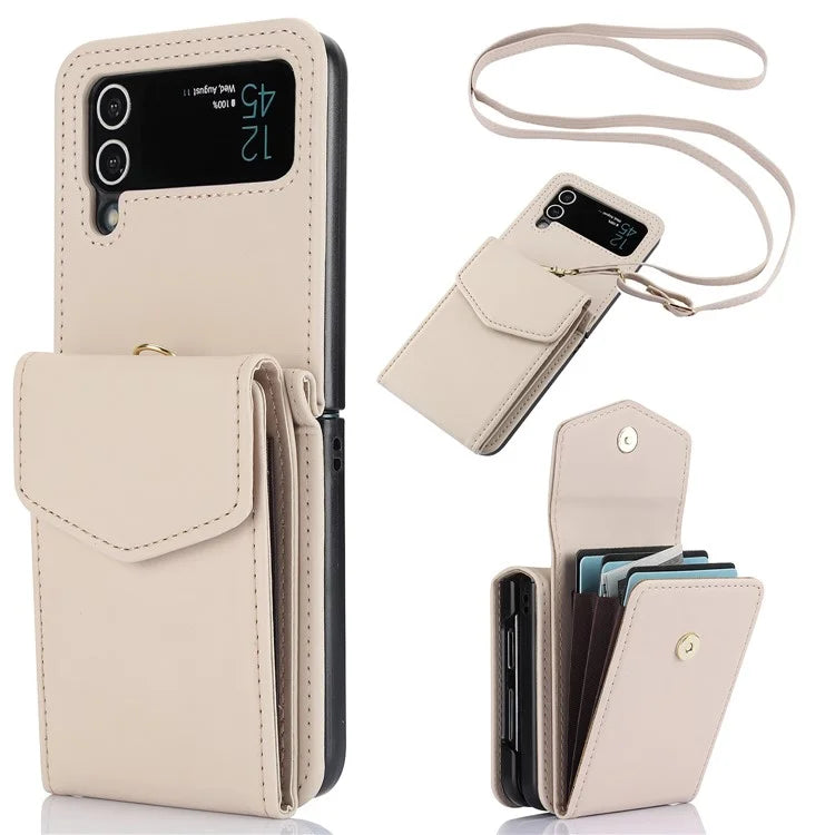 For Samsung Galaxy Z Flip3 5G RFID Blocking Case Card Holder Phone Pouch with Strap