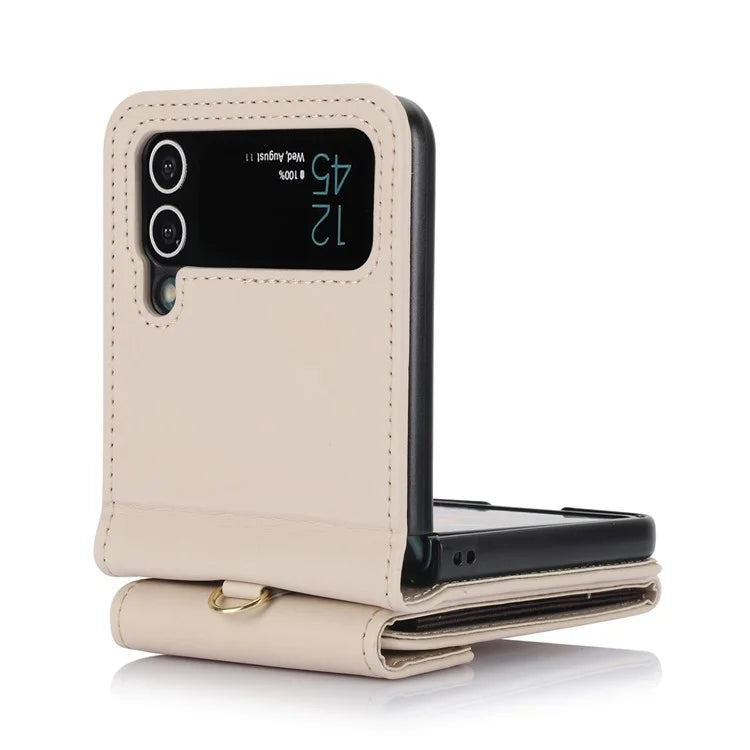 For Samsung Galaxy Z Flip3 5G RFID Blocking Case Card Holder Phone Pouch with Strap