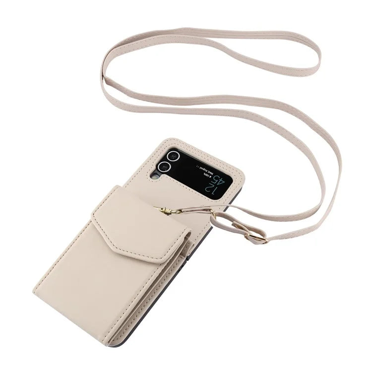 For Samsung Galaxy Z Flip3 5G RFID Blocking Case Card Holder Phone Pouch with Strap