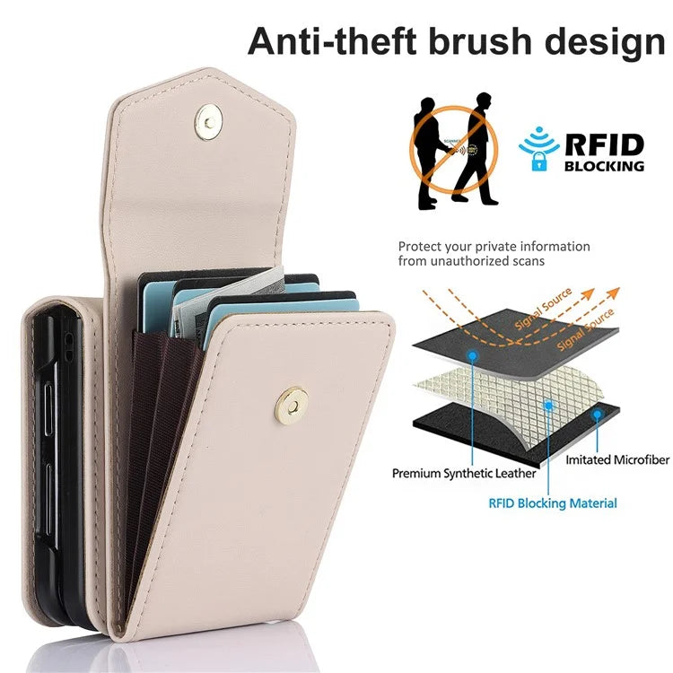 For Samsung Galaxy Z Flip3 5G RFID Blocking Case Card Holder Phone Pouch with Strap