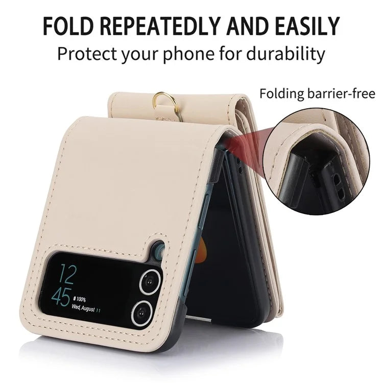 For Samsung Galaxy Z Flip3 5G RFID Blocking Case Card Holder Phone Pouch with Strap