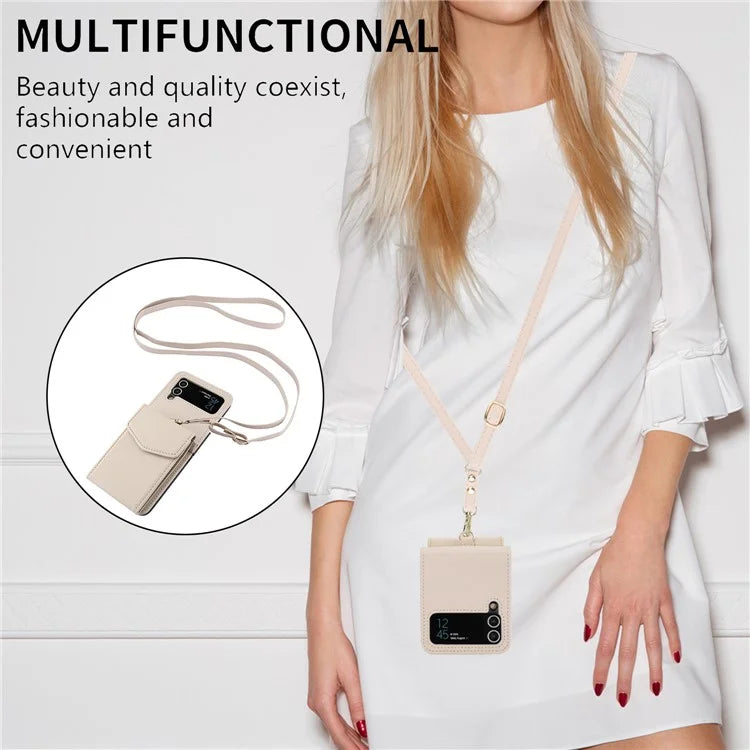 For Samsung Galaxy Z Flip3 5G RFID Blocking Case Card Holder Phone Pouch with Strap