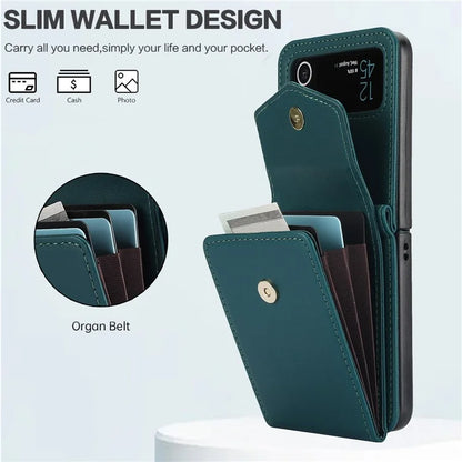 For Samsung Galaxy Z Flip3 5G RFID Blocking Case Card Holder Phone Pouch with Strapish Green