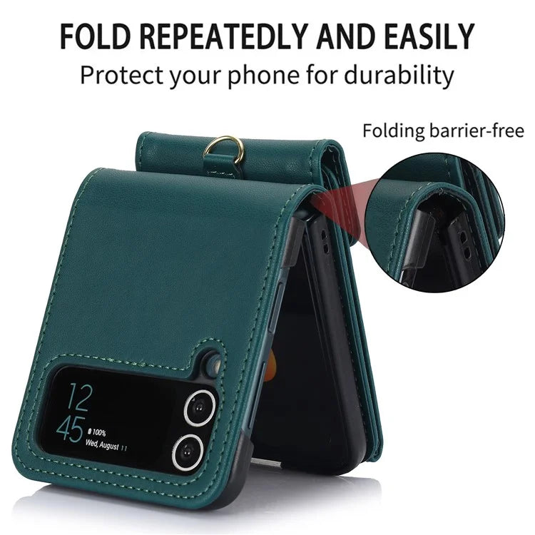 For Samsung Galaxy Z Flip3 5G RFID Blocking Case Card Holder Phone Pouch with Strapish Green