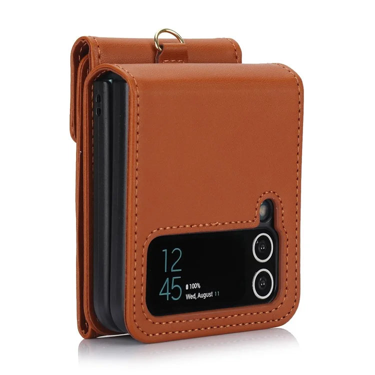 For Samsung Galaxy Z Flip3 5G RFID Blocking Case Card Holder Phone Pouch with Strap