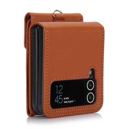 For Samsung Galaxy Z Flip3 5G RFID Blocking Case Card Holder Phone Pouch with Strap