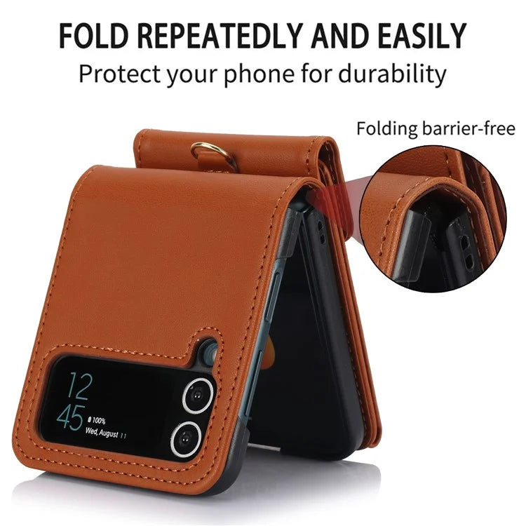For Samsung Galaxy Z Flip3 5G RFID Blocking Case Card Holder Phone Pouch with Strap