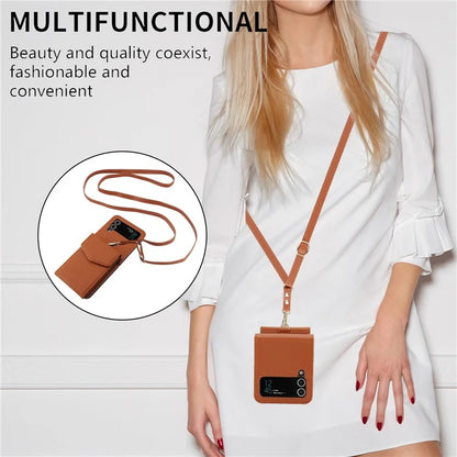 For Samsung Galaxy Z Flip3 5G RFID Blocking Case Card Holder Phone Pouch with Strap