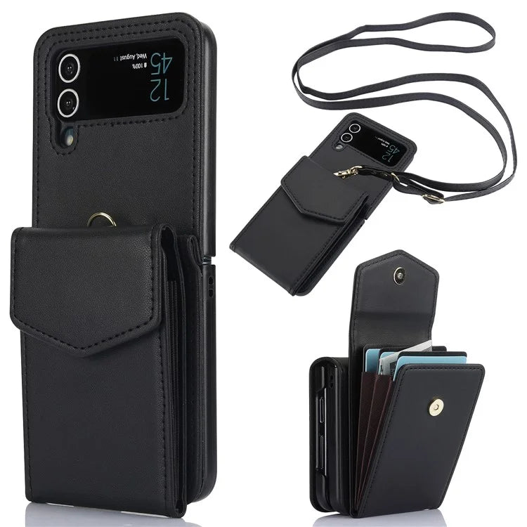 For Samsung Galaxy Z Flip4 5G Crossbody Phone Case RFID Blocking Card Holder Cover