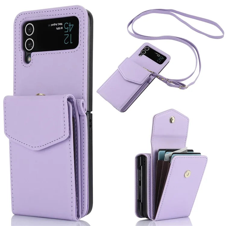 For Samsung Galaxy Z Flip4 5G Crossbody Phone Case RFID Blocking Card Holder Cover