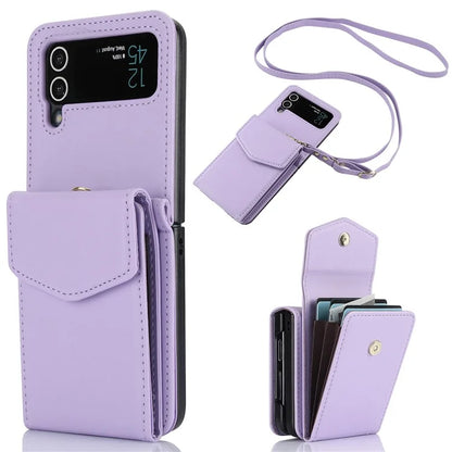 For Samsung Galaxy Z Flip4 5G Crossbody Phone Case RFID Blocking Card Holder Cover